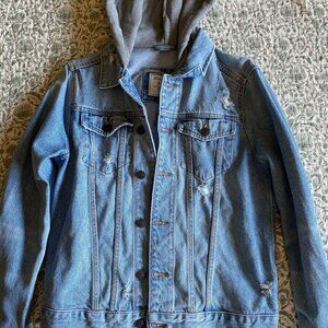 Mens denim jacket with hood